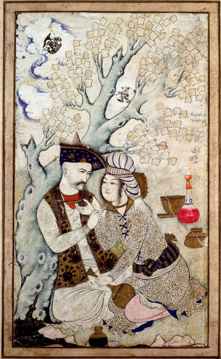 沙阿-阿巴斯一世肖像及其一页，署名 Muhammad Qasim 作者 波斯学校