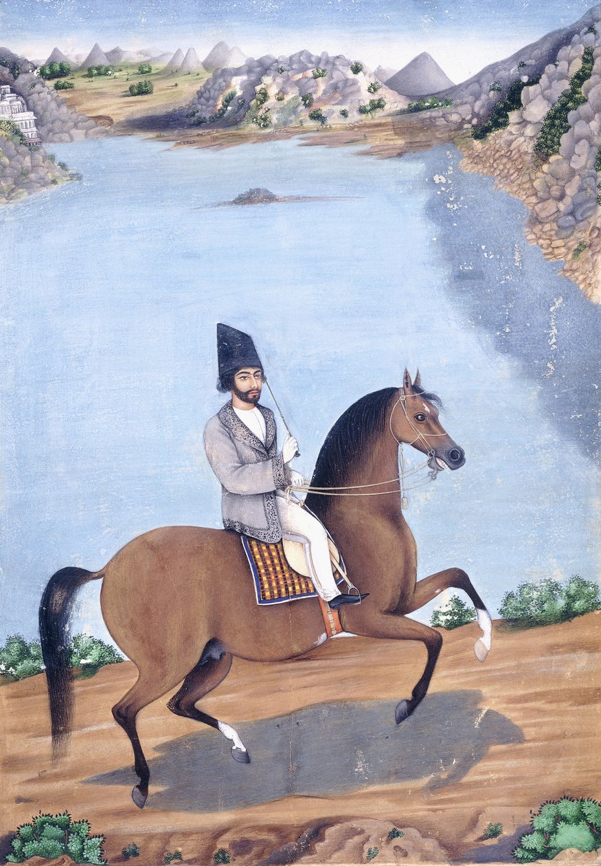 约1840年在马背上的年轻男子的画像 作者 波斯学校