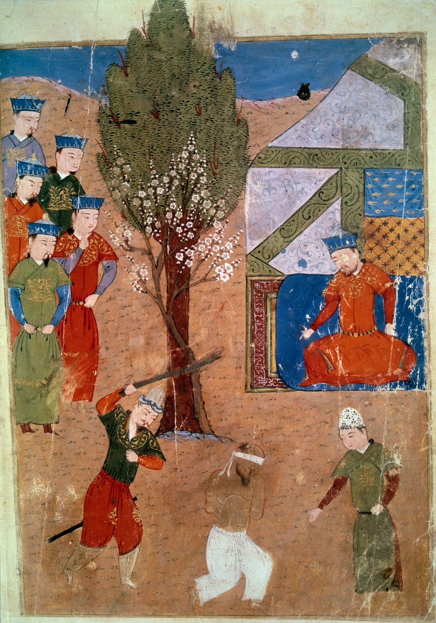 Representation of Chaghtai Khan (1227-1242) on his throne, he is the son of Genghis Khan Persian miniature taken from “Jami al-tawarikh” (Jami al-tawarikh) or “Universal History” by historian Rashid al-din (al din) (1247-1318) Around 1430. Paris, B.N. 作者 波斯学校