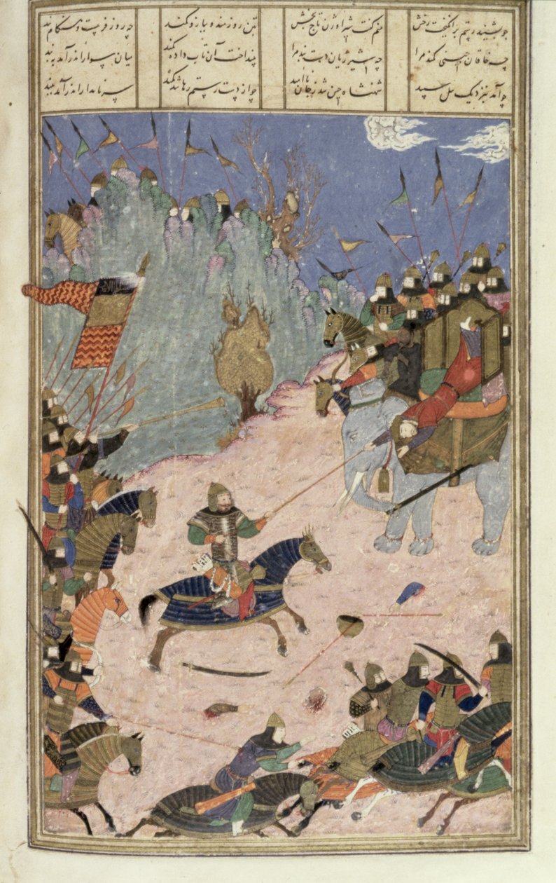 Rustam从他的大象拖拽Khaqan，从Shahnama（国王之书）插图，由Abul-Qasim Manur Firdawsi（c.934-c.1020）c.1440-45（笔，墨水和wc在牛皮纸上） 作者 波斯学校