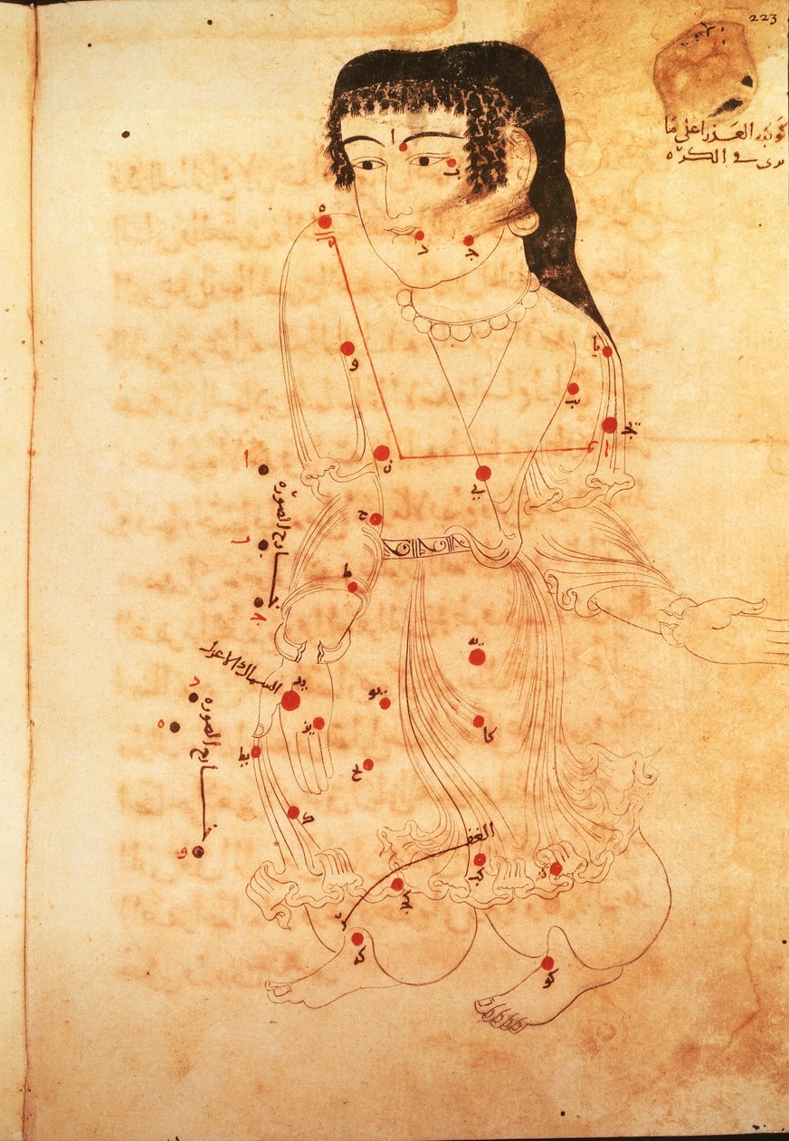 处女座，来自 Azophi (Abd al-Rahman al-Sufi) 的《恒星之书》的插图（牛皮纸） 作者 波斯学校