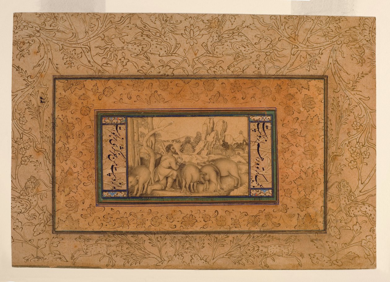 浪子，c.1600（不透明的纸和纸上的墨水） 作者 波斯学校