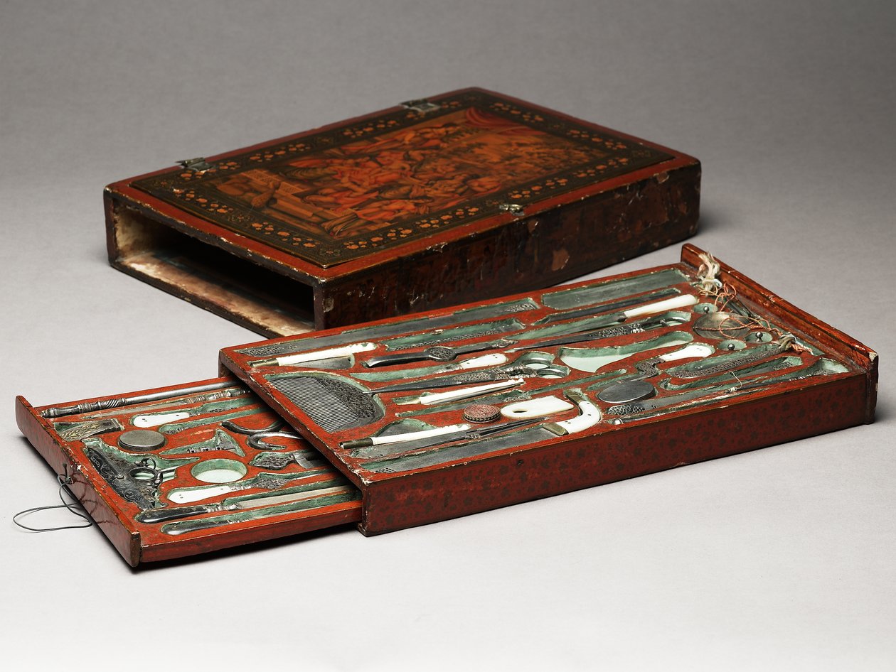 描绘神圣家族的工具包，约 1830 年（混合媒体） 作者 波斯学校
