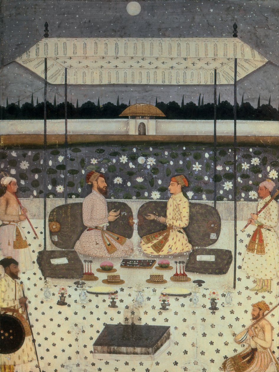 两个莫卧儿王子在夜间交谈，c.1480-90 作者 波斯学校