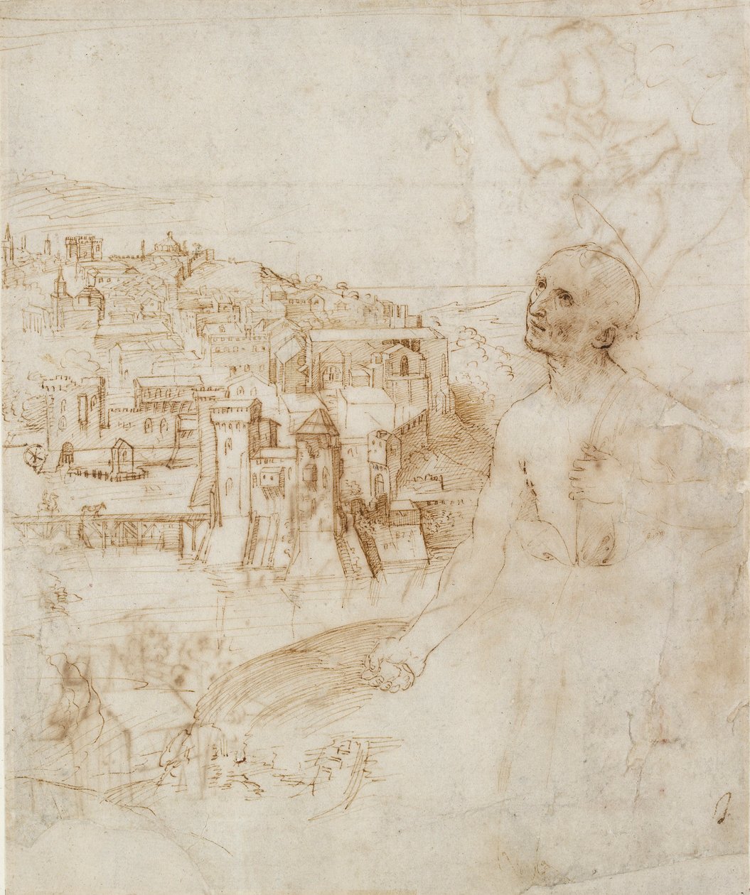 佩鲁贾市的景色，前景是忏悔的圣杰罗姆，1500-1504年 作者 佩鲁吉诺