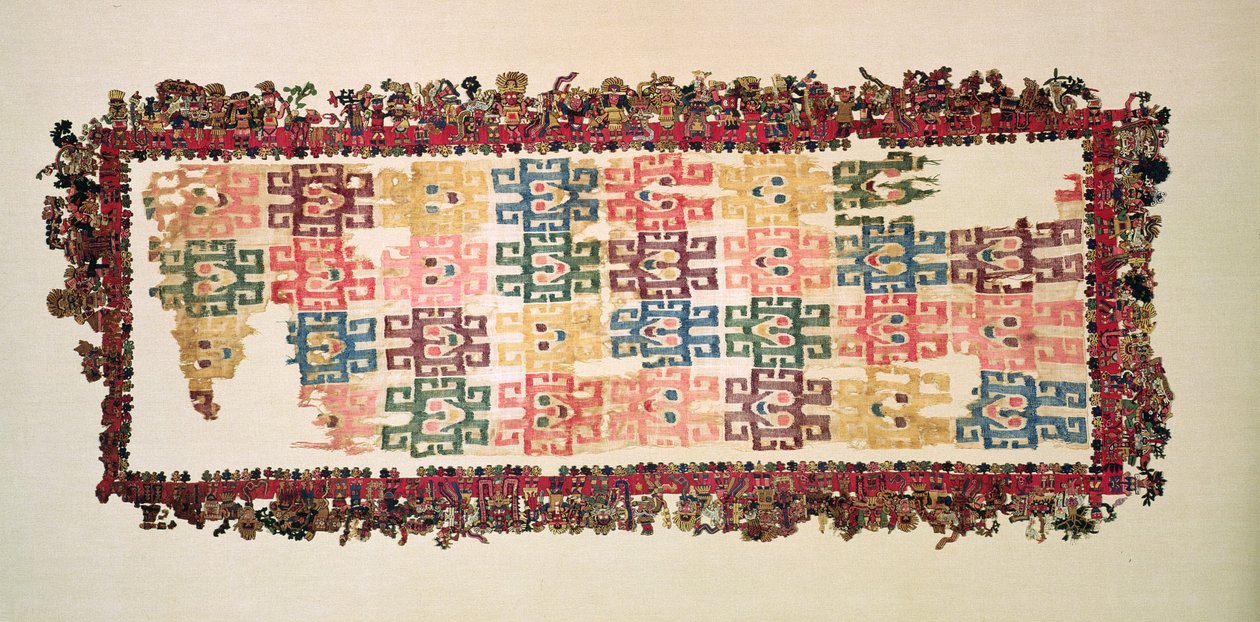 地幔碎片，被称为The Paracas Textile，纳斯卡文化，公元200-600（棉和羊毛） 作者 秘鲁学校