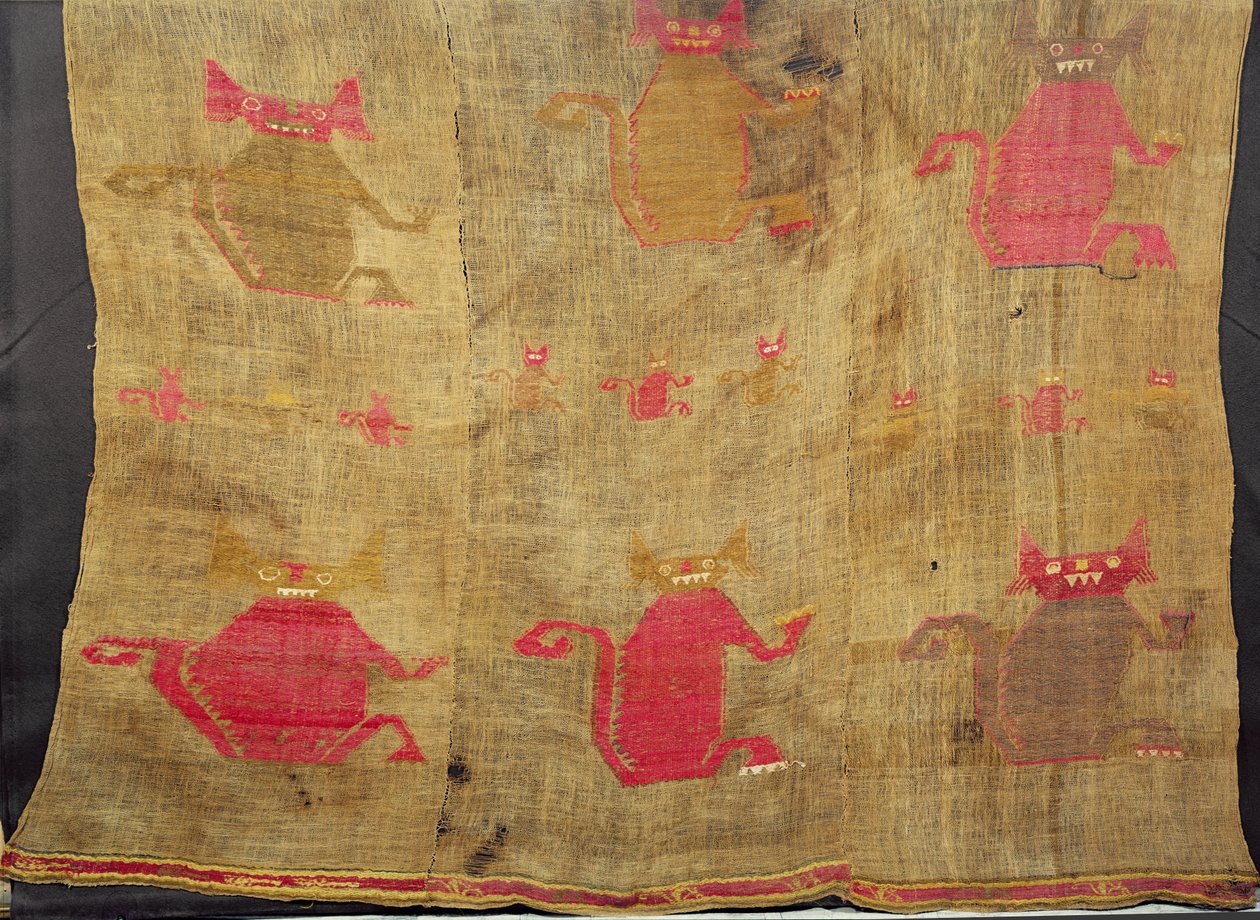 秘鲁裹尸布;棉花和骆马花彩色羊毛织锦，征服前（15世纪） 作者 秘鲁学校
