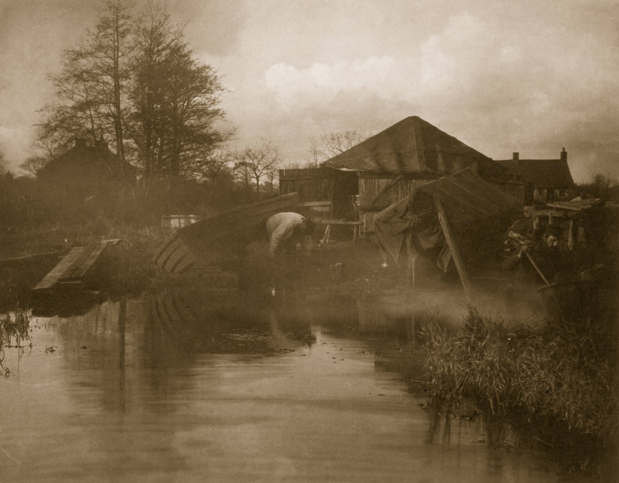 诺福克广场上的诺福克船坞，生活和景观，c.1886 作者 彼得·爱默生和托马斯·古道尔