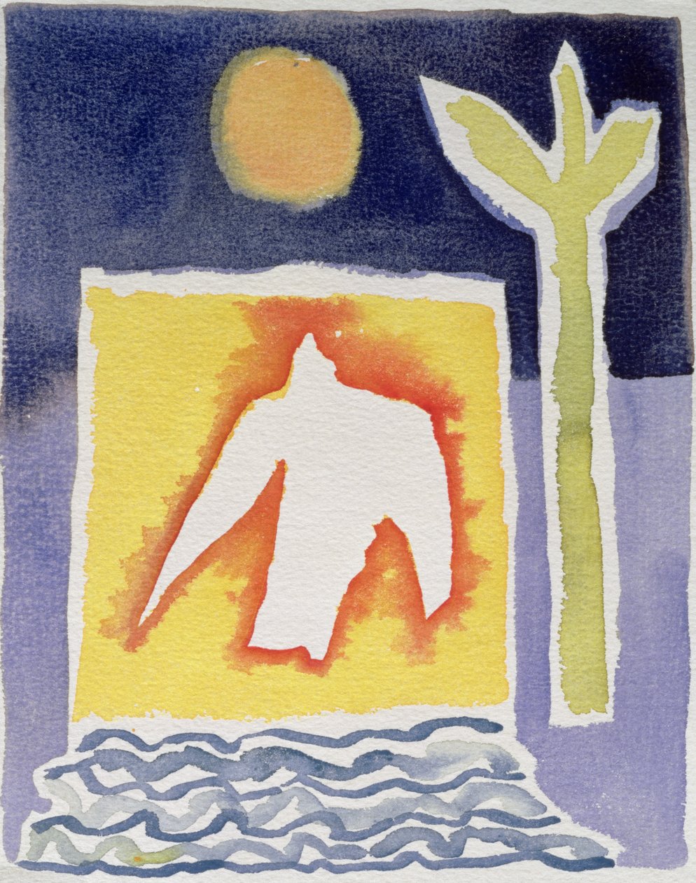 树，太阳和冉冉升起的鸟，1989（wc） 作者 彼得·戴维森