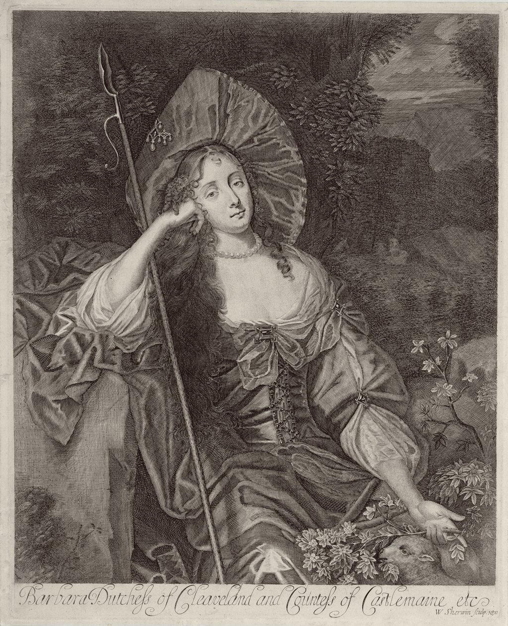 Cleaveland的芭芭拉公爵夫人（1641-1709）作为牧羊女，由William Sherwin（1645-1711）雕刻，1670年 作者 彼得·莱利