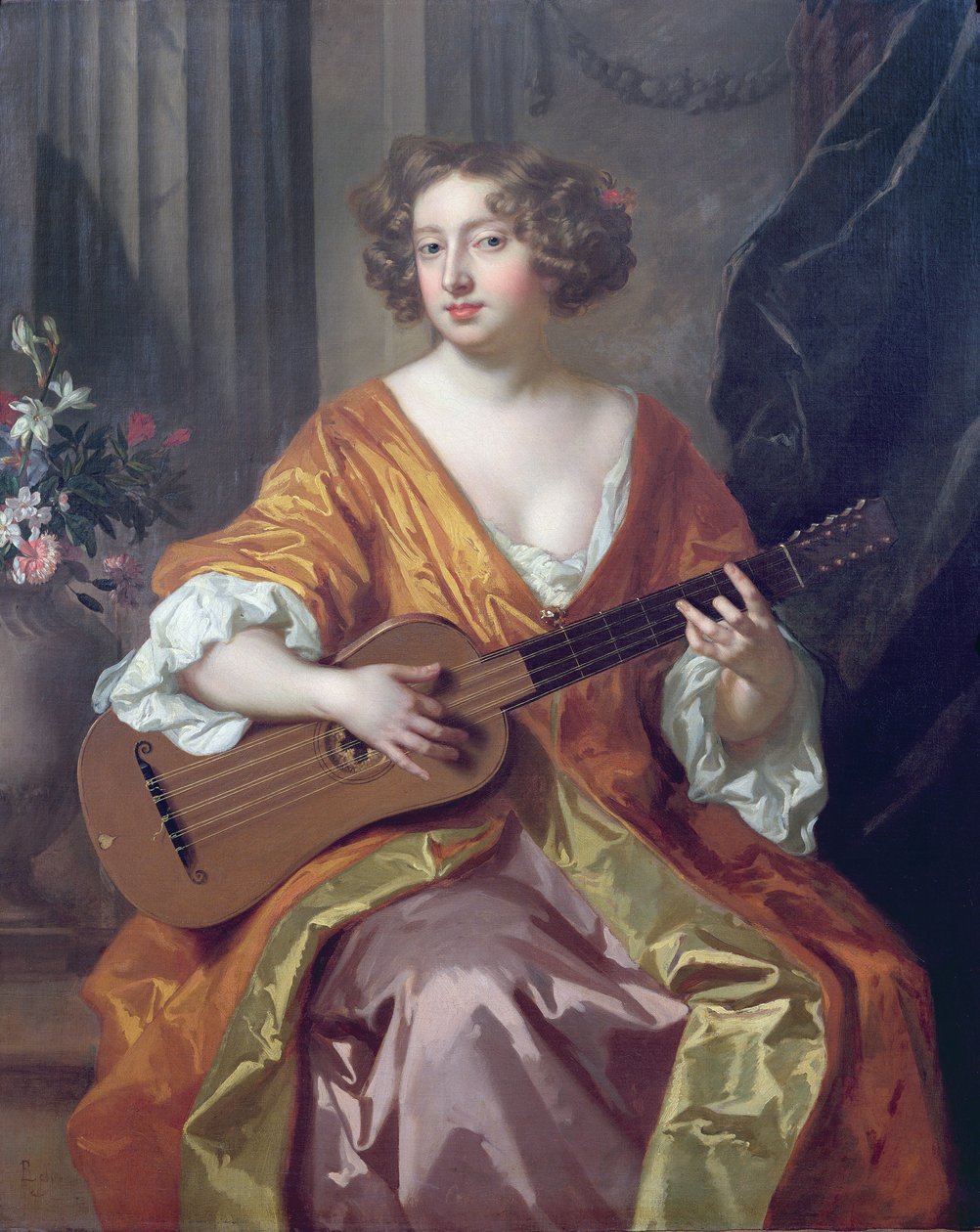 查尔斯二世的情妇Moll Davies夫人的肖像，由Jean Baptiste Monnoyer绘制的鲜花（1636-69） 作者 彼得·莱利
