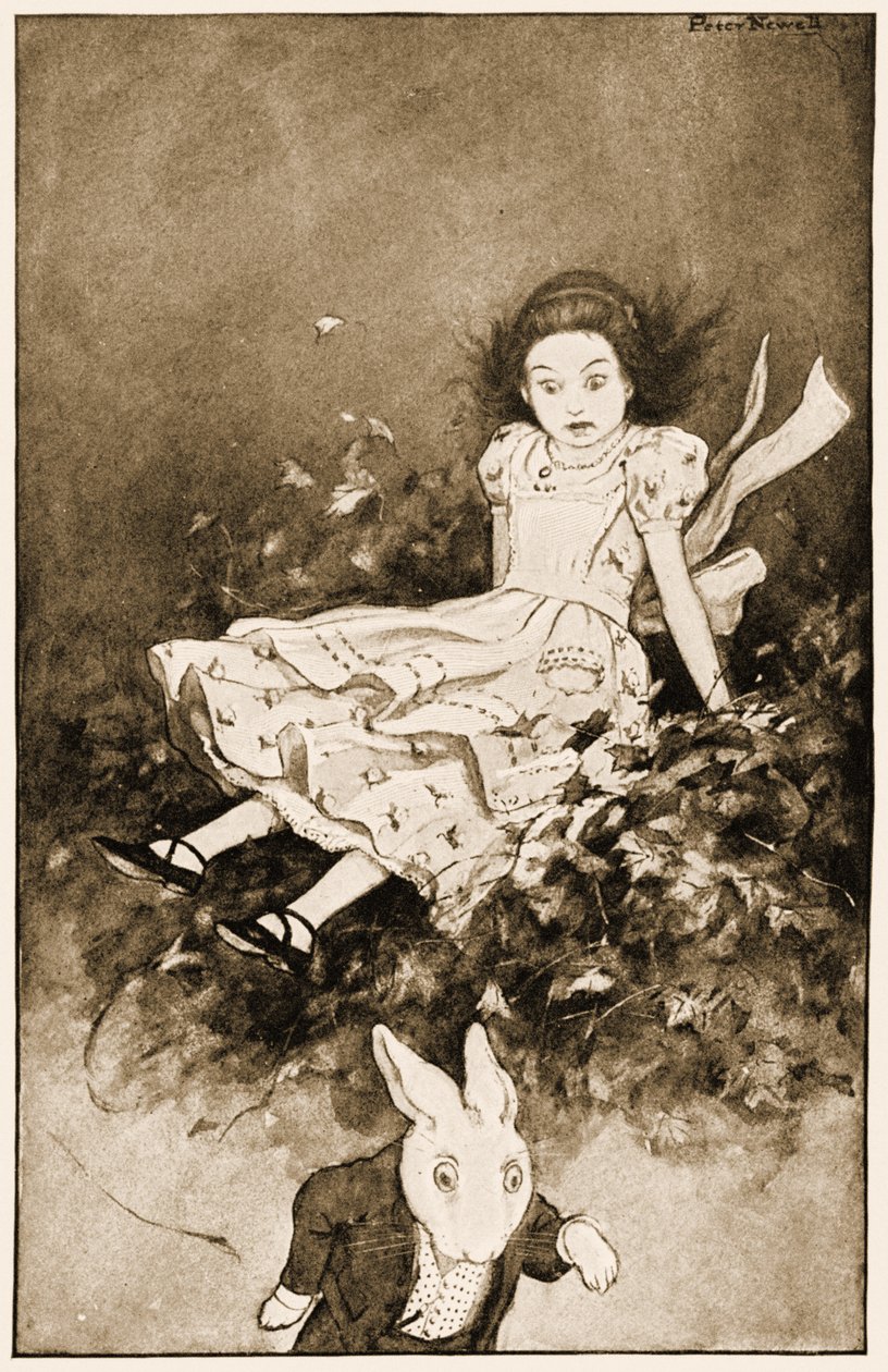 她倒下了一堆干枯的树叶，为1901年的刘易斯卡罗尔斯艾丽斯奇妙冒险经历画插图 作者 彼得·纽维尔