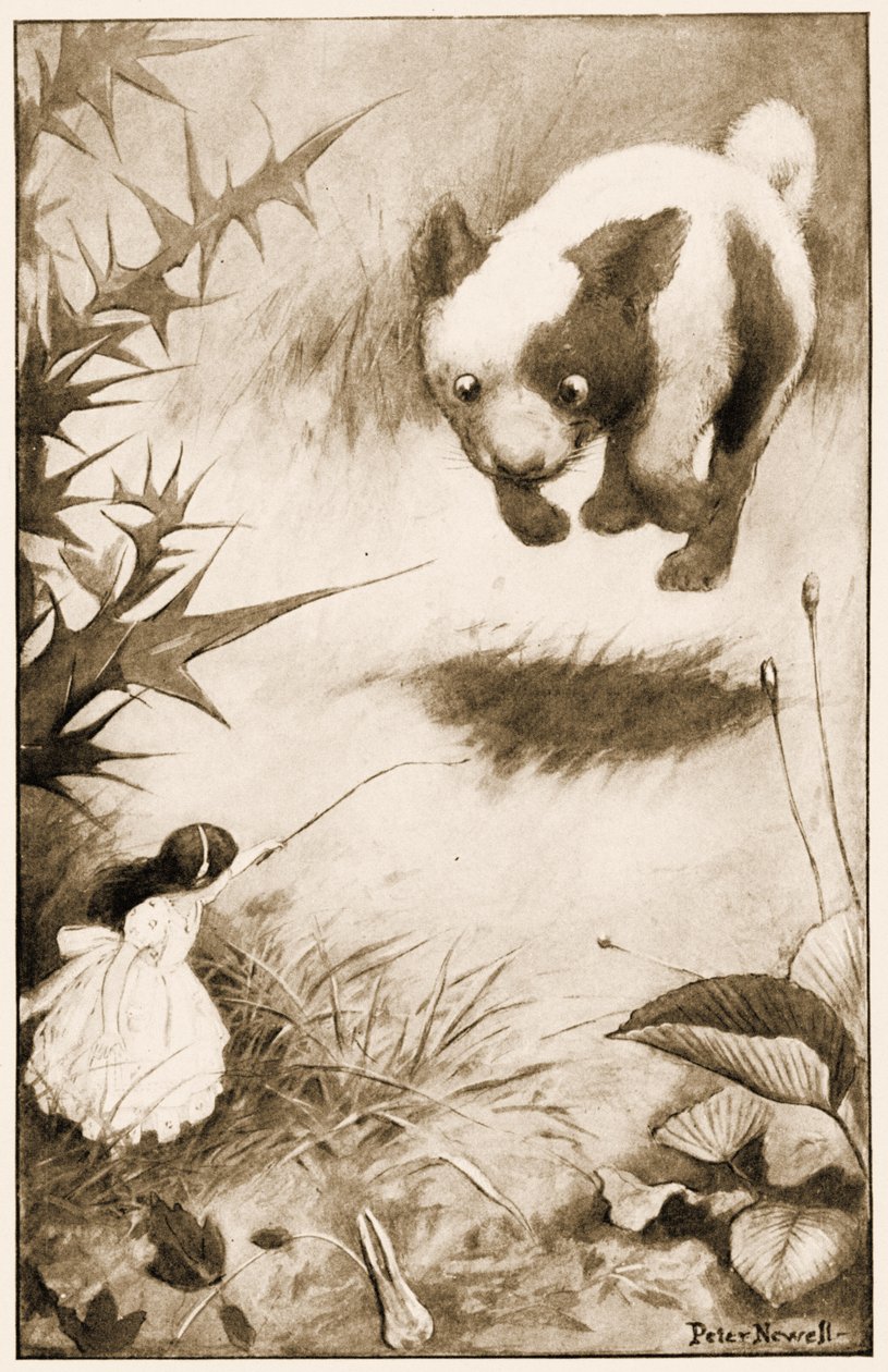 小狗跳到了空中，插图为1901年刘易斯卡罗尔斯艾丽斯冒险奇境 作者 彼得·纽维尔