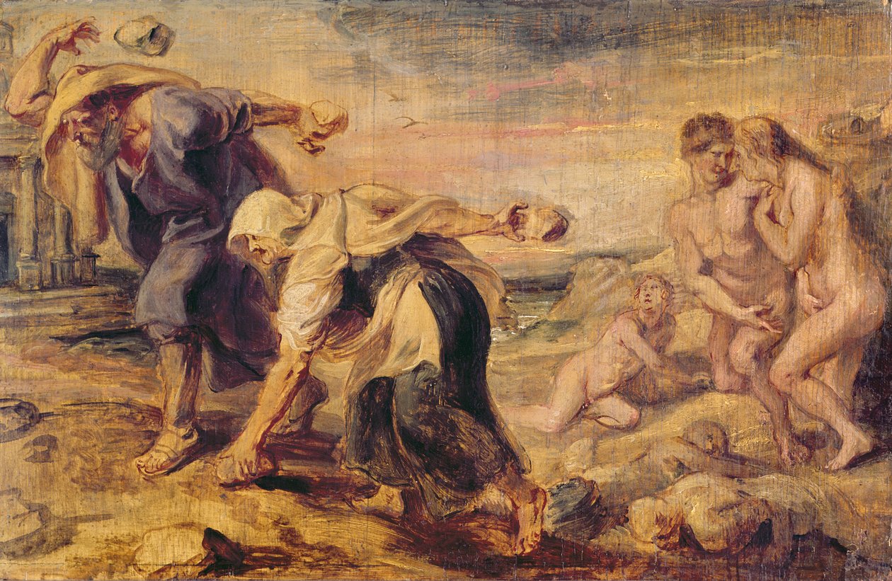 Deucalion和Pyrrha在他们身后投掷石块重复世界，c.1636 作者 彼得·保罗·鲁本斯