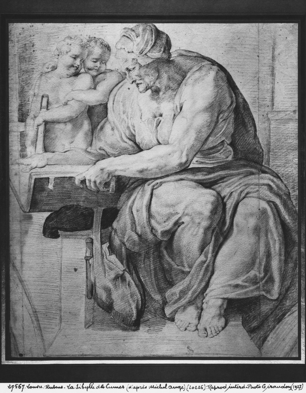 在米开朗基罗·博纳罗蒂（1475-1564）之后的Cumaean Sibyl（皮埃尔和纸上的红色粉笔） 作者 彼得·保罗·鲁本斯