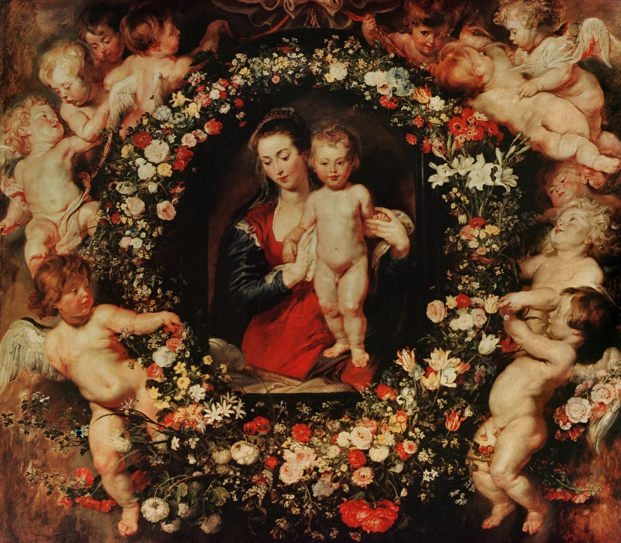 处女与花的花环，c.1618-20 作者 彼得·保罗·鲁本斯