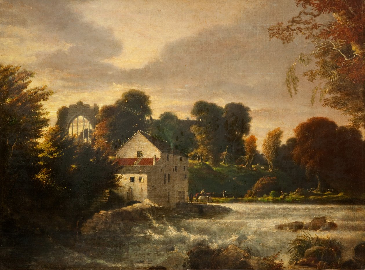 在Egglestone修道院附近的一座Watermill，达勒姆，c.1814 作者 彼得·德温特