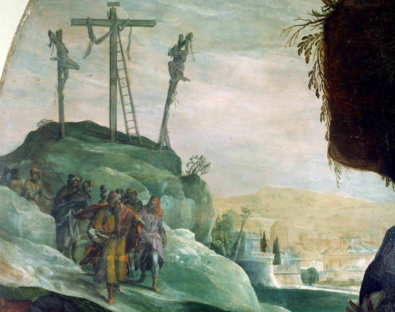 Calvary, detail from Deposition from Cross by Peter Candid (1548-1628), oil on canvas, 294x177 cm   1462989   zh       chinese Successfully Translated  Original: Illustration for the Adventures of Baron Munchausen (engraving) Translat: Illustration for the 作者 彼得 (1548-1628) 坦率