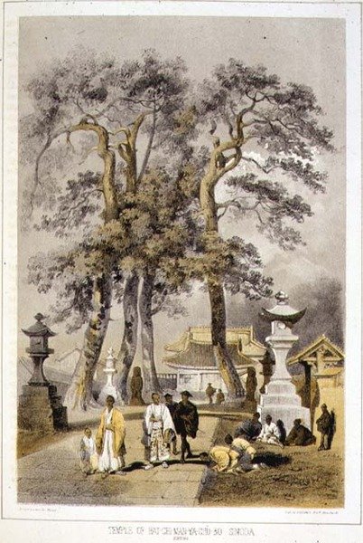 鸠摩罗什寺，西莫达，摘自《美国中队远征中国海洋和日本记事》，由Sarony & Co.出版。 作者 彼得·伯恩哈德·威廉（后）海涅