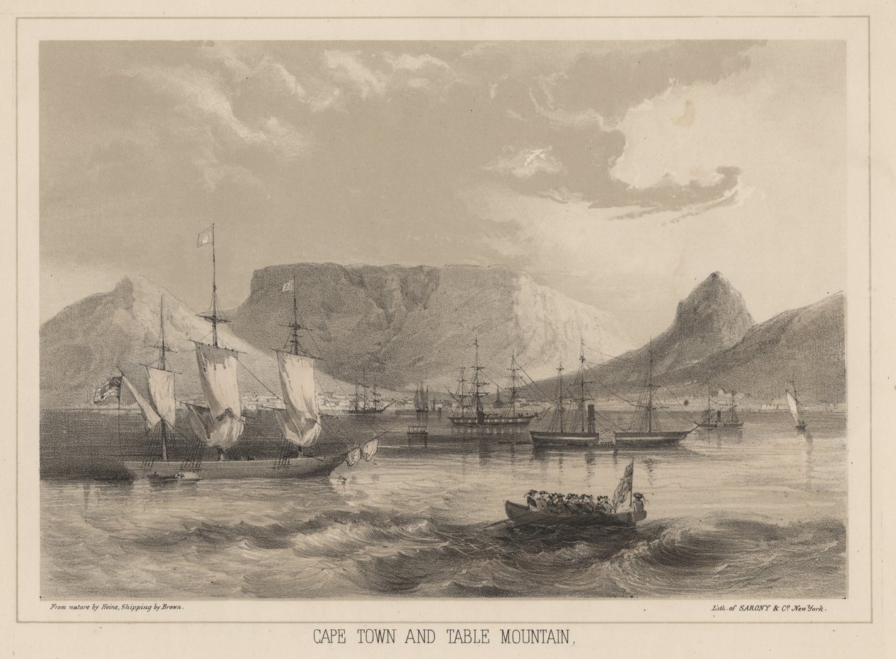 开普敦和桌山，石版由Sarony und Co.，1855（chromolitho） 作者 彼得·伯恩哈德·威廉·海涅