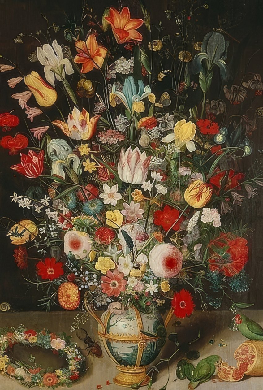有花的花瓶。约于1620年 作者 彼得·比诺伊特