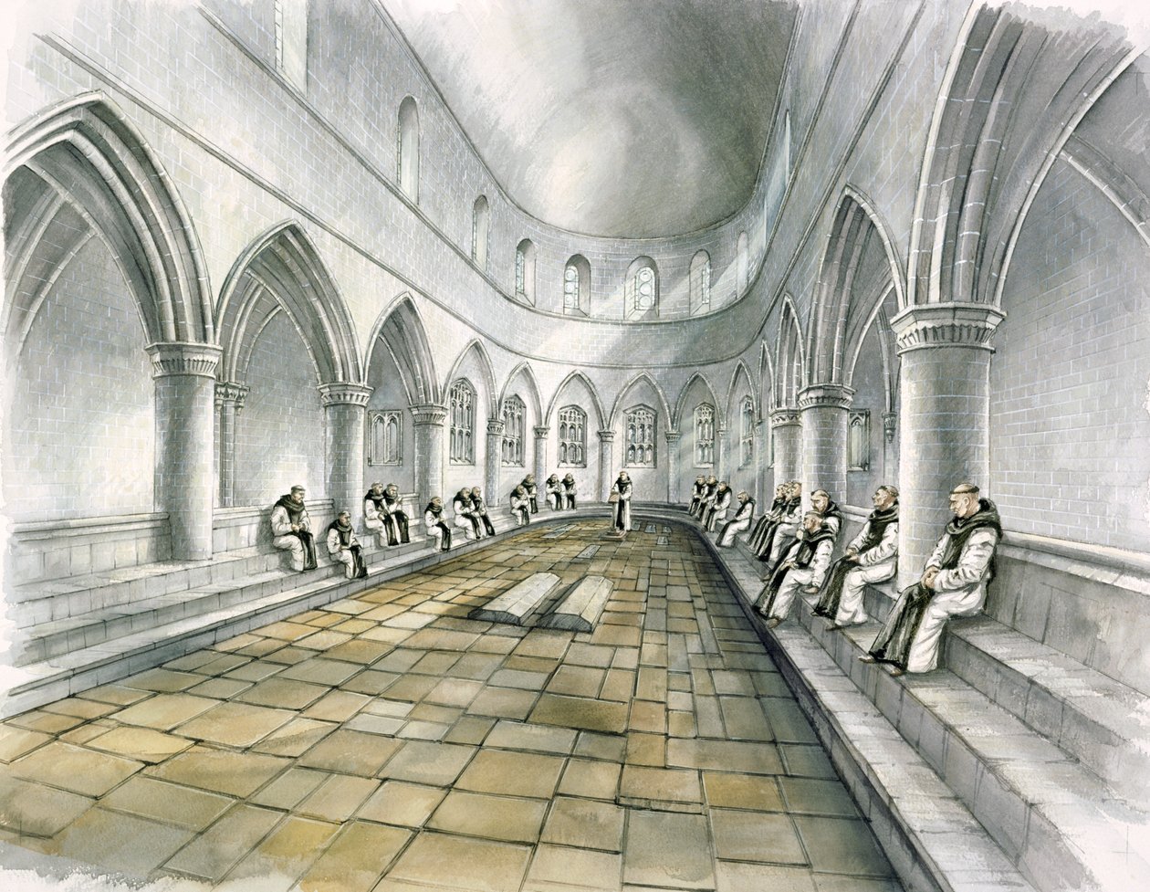 Rievaulx修道院，14世纪，约1990-2010年 作者 彼得·邓恩