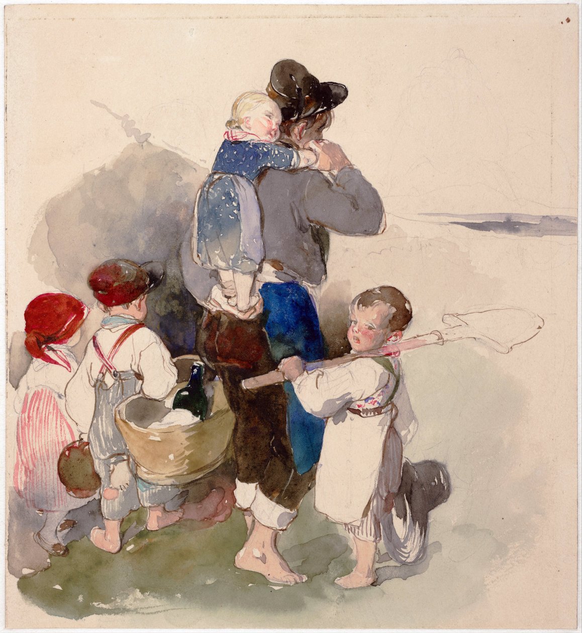 "孩子们在去田间工作的路上" 彼得-芬迪（1796-1842）的水彩画 约1840年 维也纳阿尔伯特图书馆 作者 彼得·芬迪