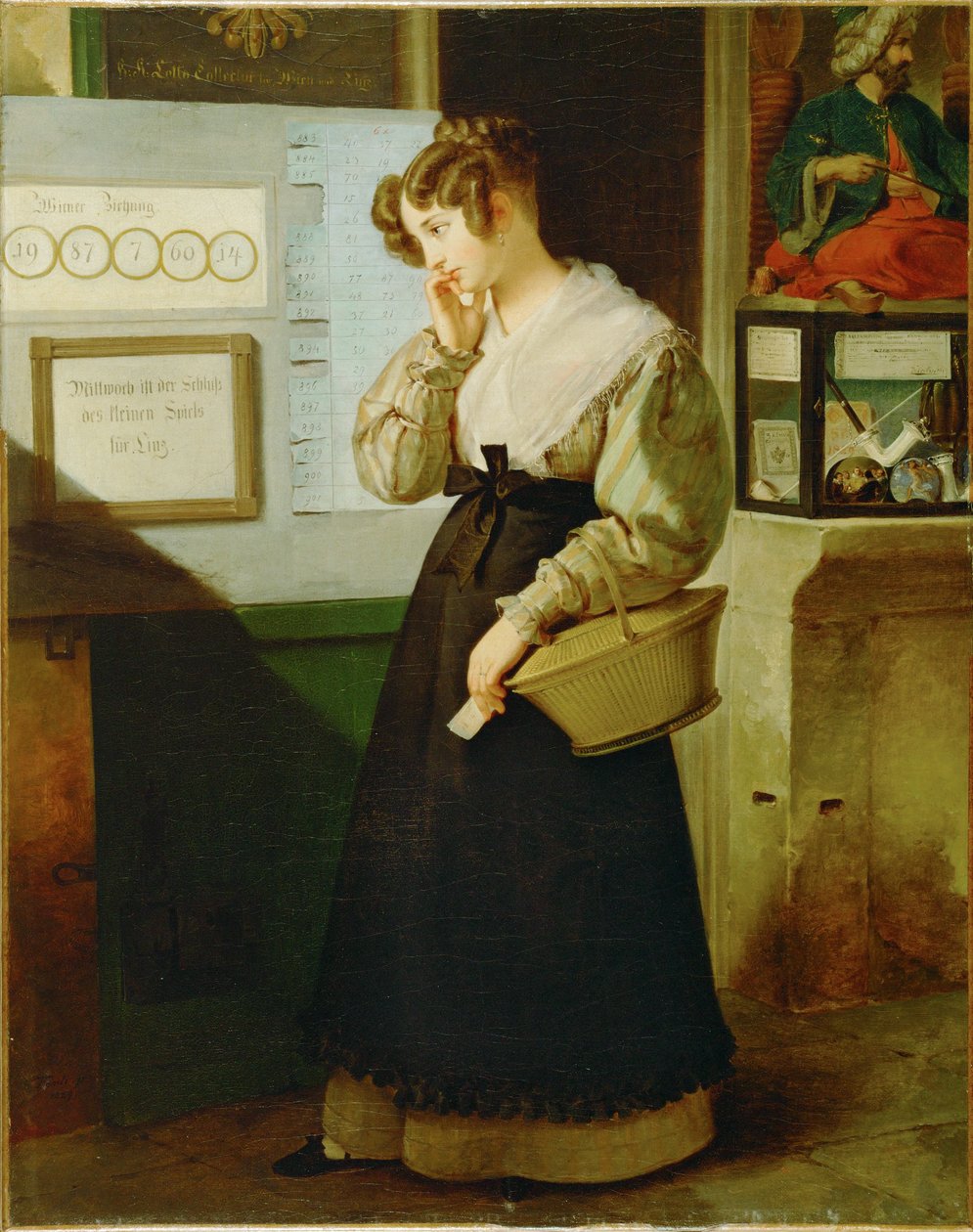 Maedchen vor einem Lotteriegewoelbe - 彩票店门口的女孩......（布面油画） 作者 彼得·芬迪