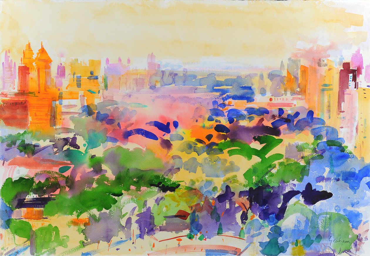 夏日早晨，曼哈顿，2023 年（水彩画） 作者 彼得·格雷厄姆