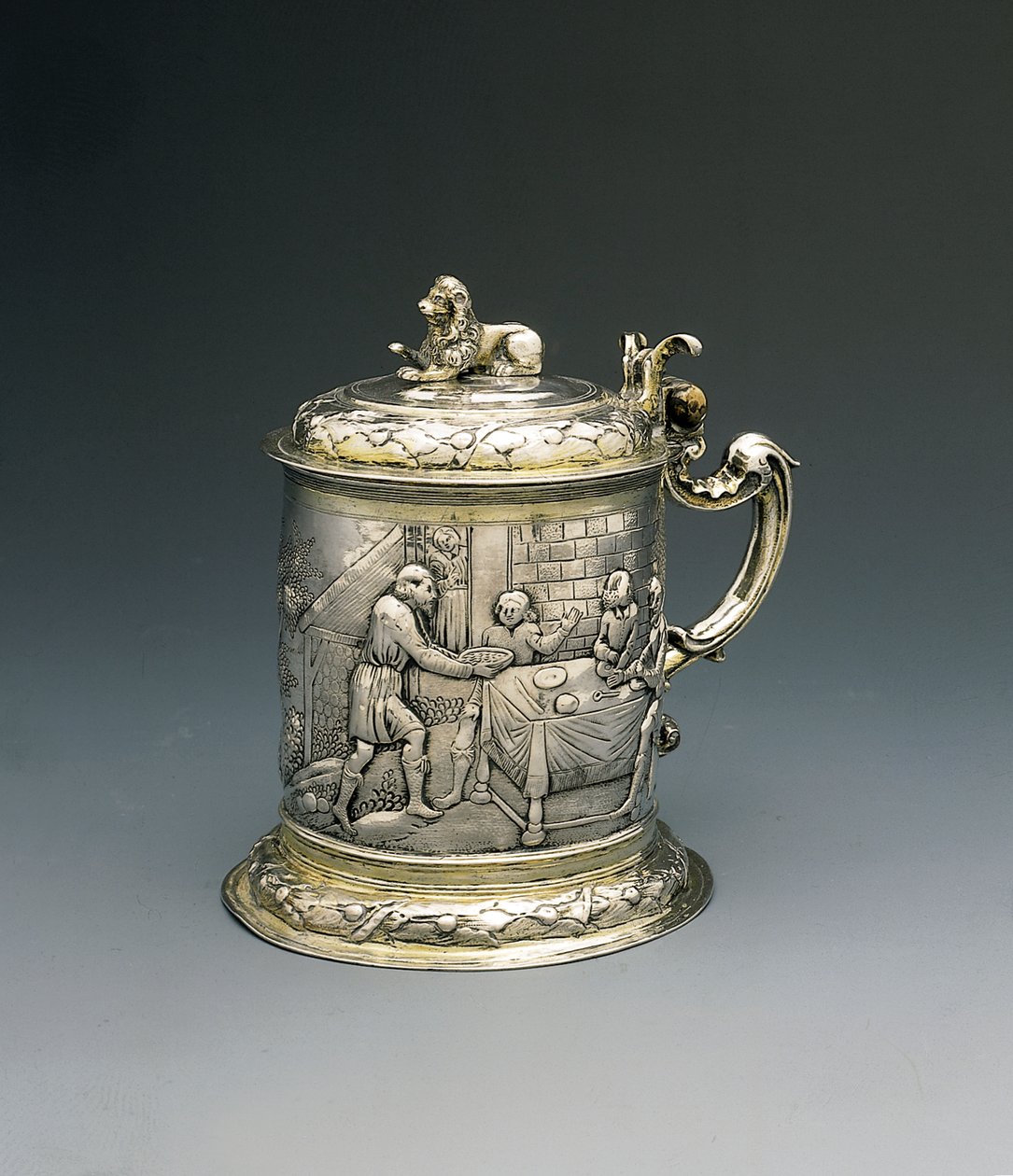 坦卡德（Tanbard）尸体声，雅各布（Jacob）与天使搏斗，亚伯拉罕（Abraham）和莎拉（Sarah）向三位一体酒店致敬，丹吉格（c。1690）（镀金银） 作者 彼得三世罗德