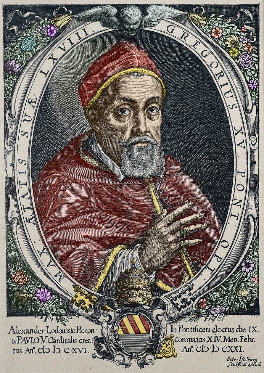 教皇格雷戈里十五世（Gregorio、Gregorius 或 Gregory）（1554-1623 年）彼得·伊塞尔堡雕刻 -（教皇格雷戈里十五世 (1554-1623) 肖像，彼得·伊塞尔堡雕刻）私人收藏 作者 彼得·伊塞尔堡