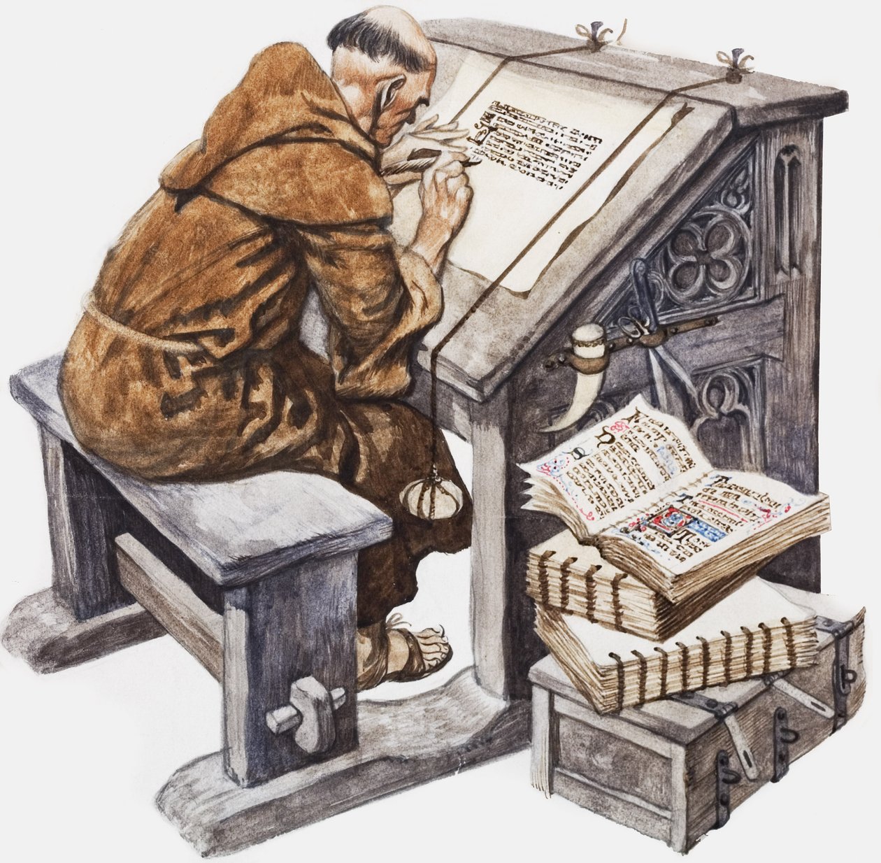 在经堂书桌前的僧人（水粉画，纸本） 作者 彼得·杰克逊