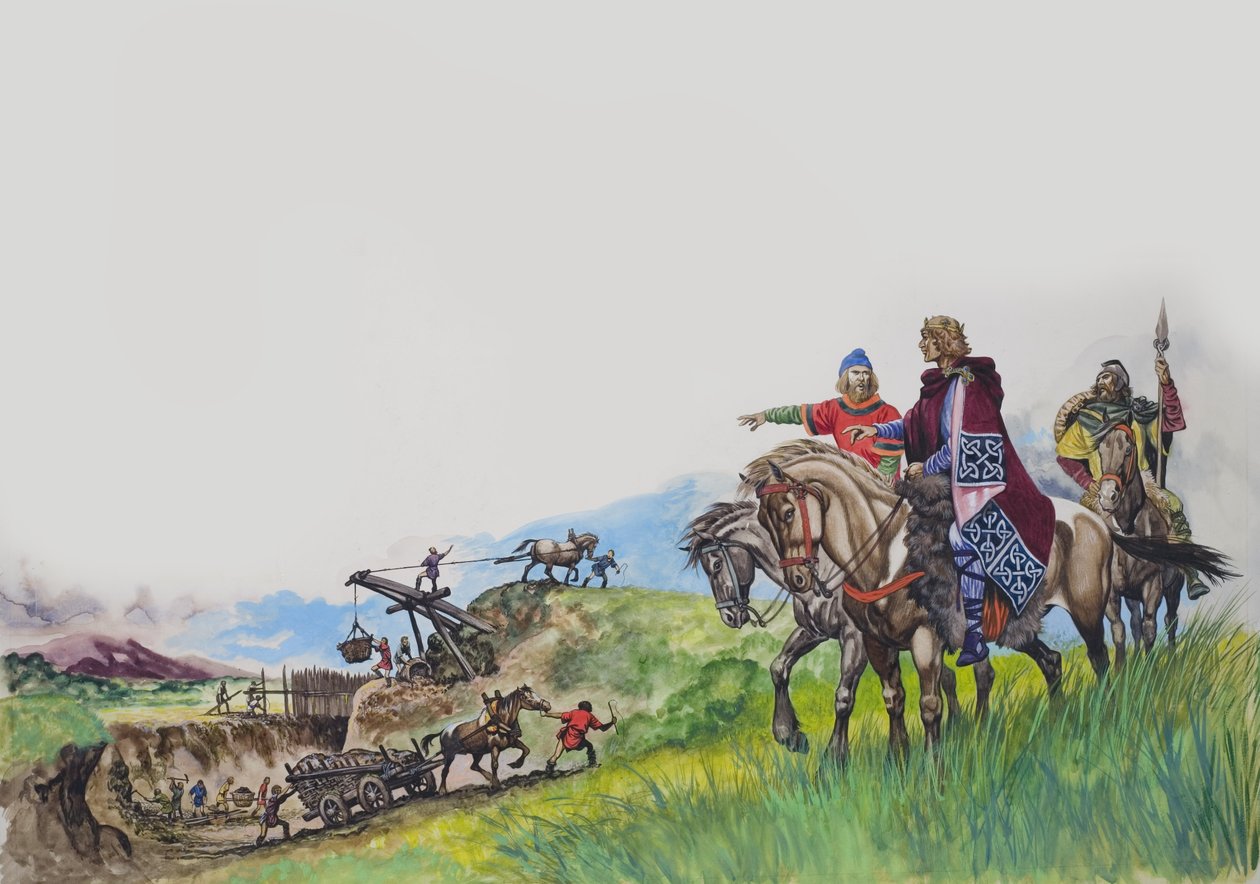 奥法国王（757-96 年）观看修建堤坝（纸面水粉画） 作者 彼得·杰克逊