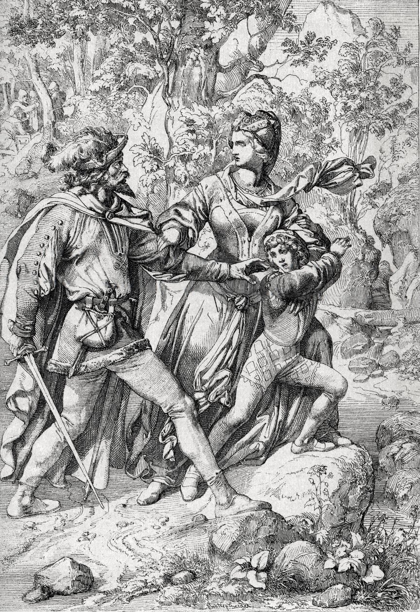 英国女王安茹的玛格丽特 (1430-1482) 和她的儿子爱德华在约克派胜利后逃亡时被强盗救起 作者 Peter Johann Nepomuck Geiger