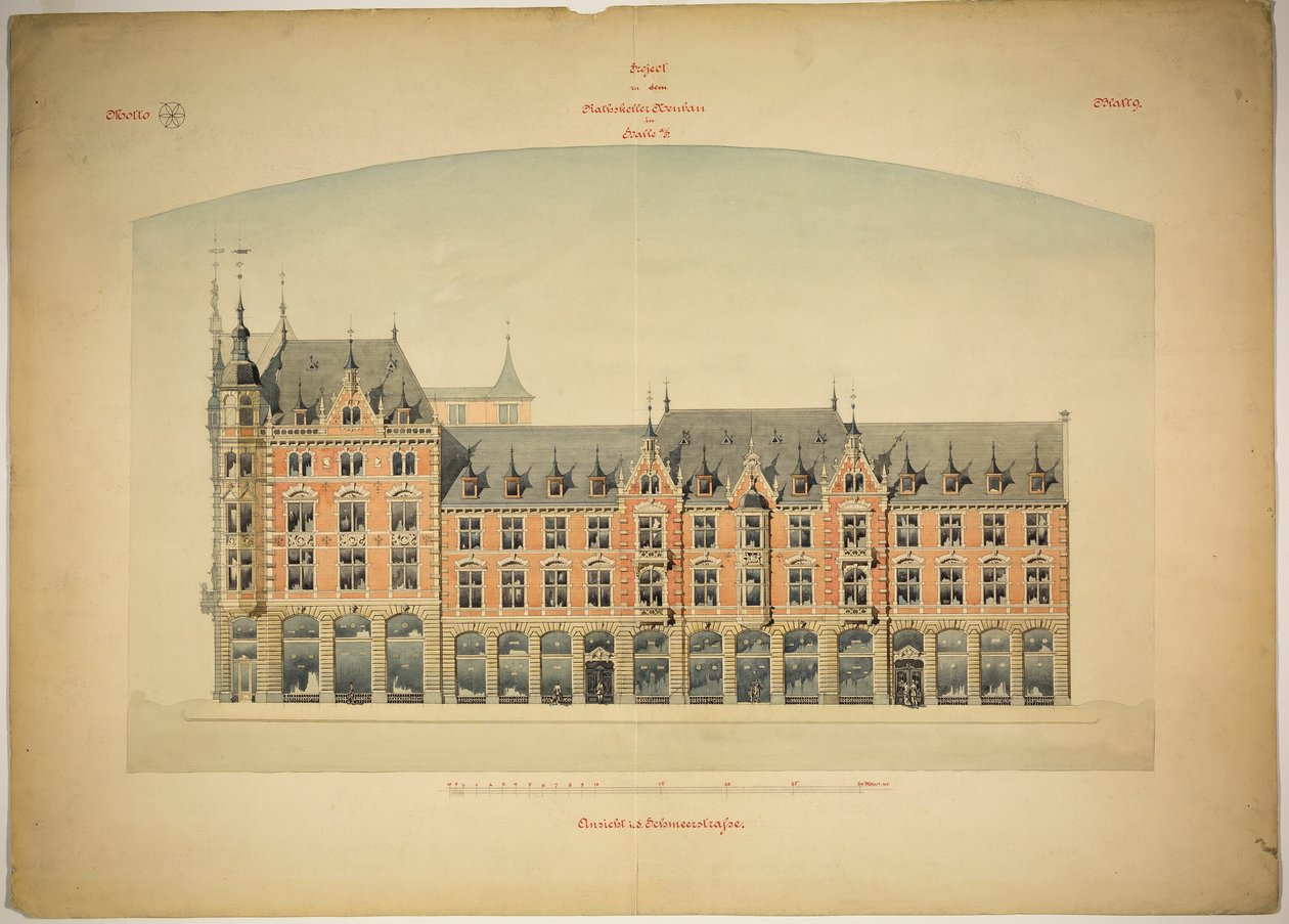 Rathskeller 新建筑，德国萨克森-安哈尔特州哈勒（萨勒州），立面图 作者 彼得·约瑟夫·韦伯