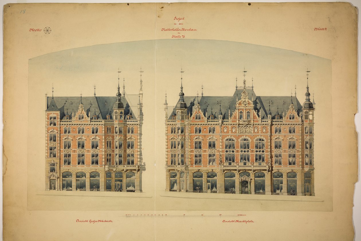 Rathskeller 新建筑，德国萨克森-安哈尔特州哈勒（萨勒州），立面图 作者 彼得·约瑟夫·韦伯