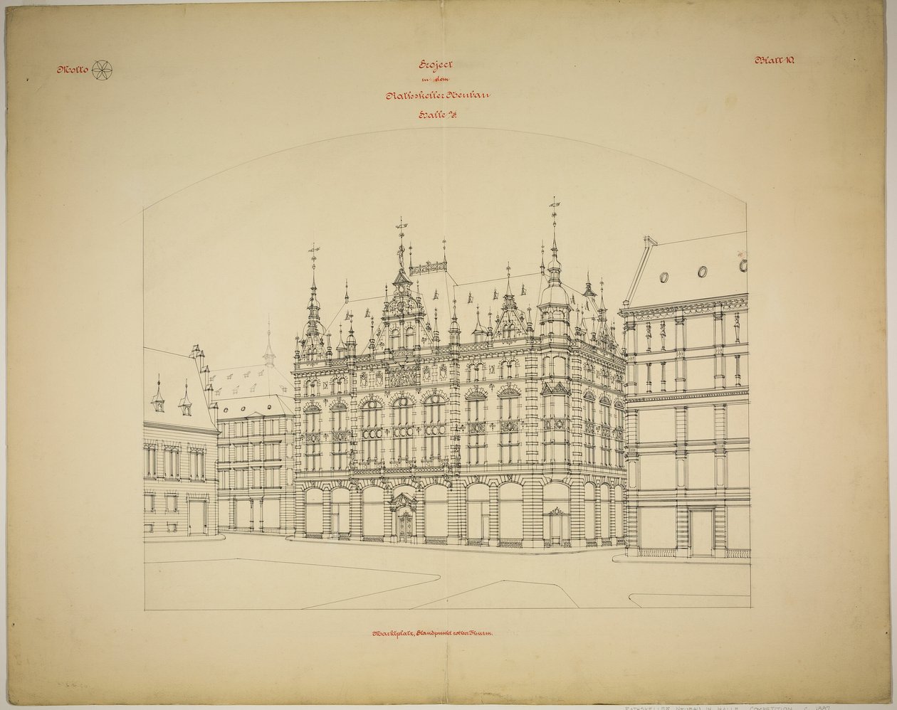 Rathskeller Neubau，德国萨克森-安哈尔特州哈勒（萨勒州），透视（未完成） 作者 彼得·约瑟夫·韦伯
