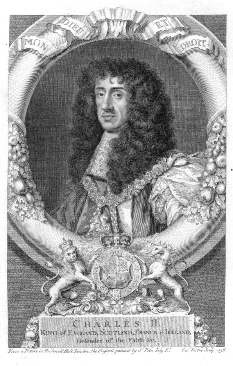 查理二世（1630-85）1660年英国和爱尔兰国王，乔治·维尔格（1684-1756）1736年刻 作者 彼得·莱利