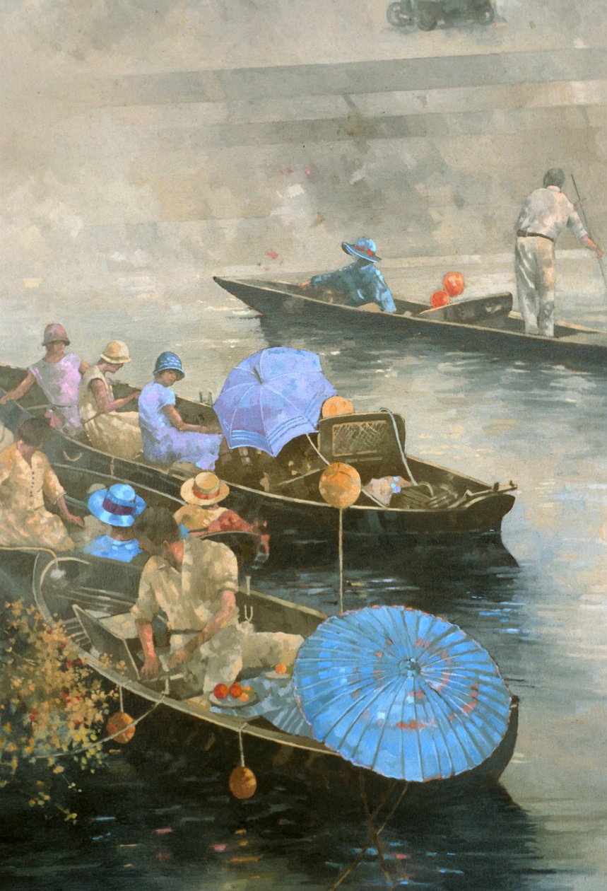 布鲁克兰郡Wey上的平底船（布面油画） 作者 彼得·米勒
