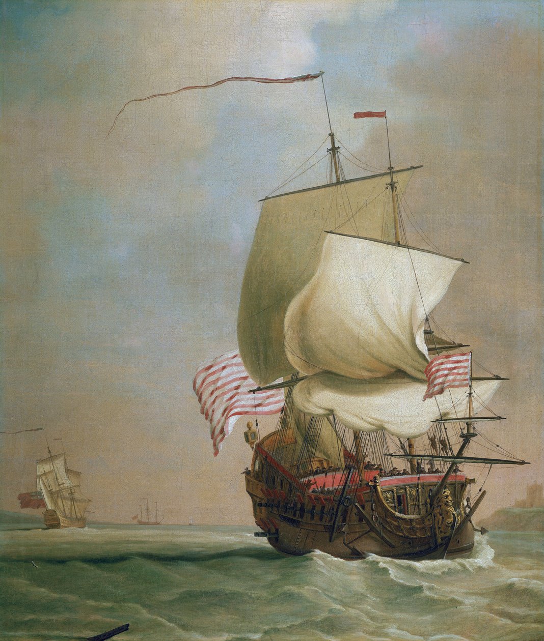 英国东印度公司的一艘商船。布面油画，约 1720 年，作者彼得-莫纳米（1681-1749 年）。 作者 彼得·莫纳米
