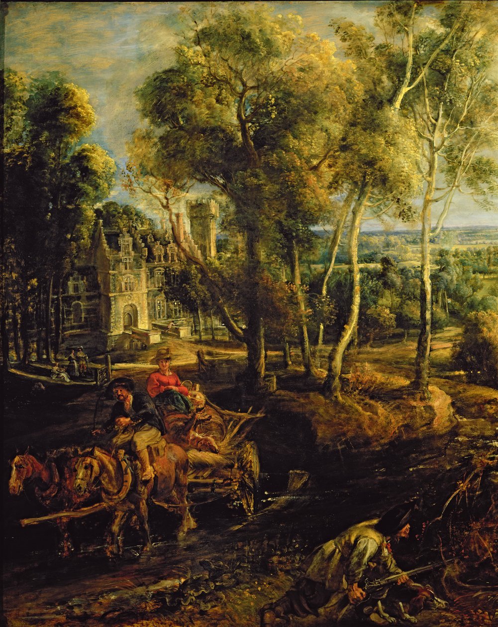 秋天风景以Het Steen为目的在清早，c1636油在211075的盘区细节 作者 彼得·保罗·鲁本斯
