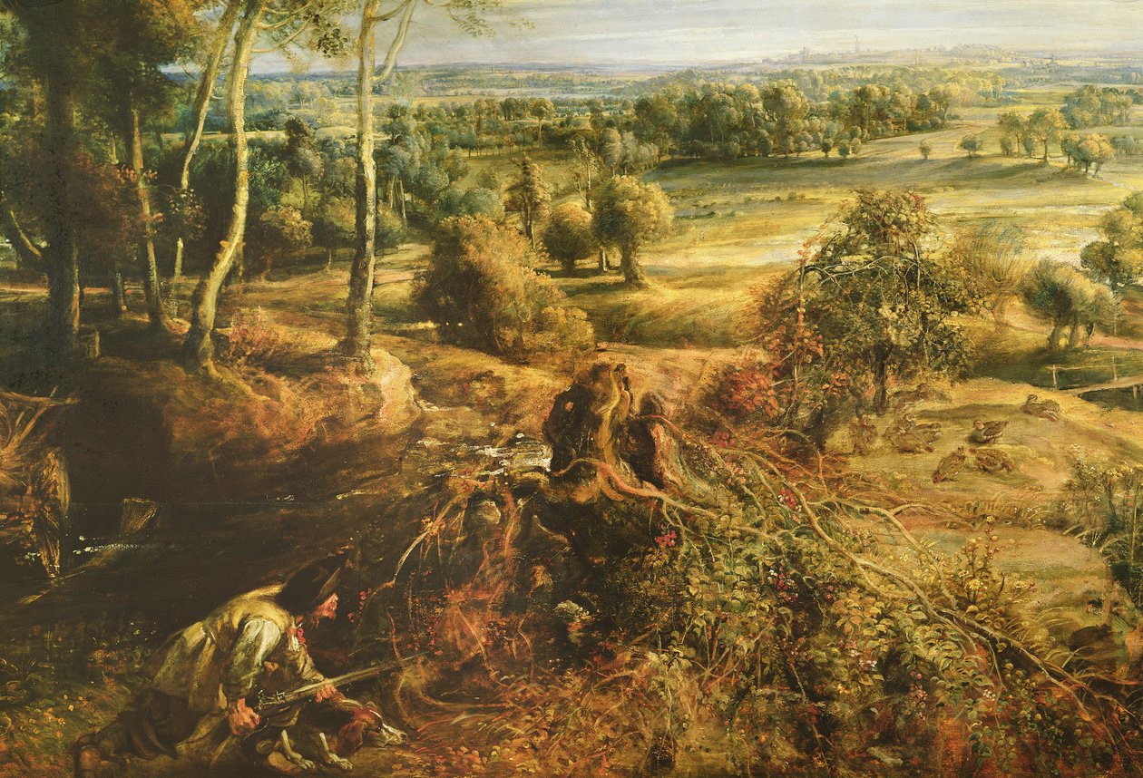 秋天风景以Het Steen为目的在清早，c1636油在211075的盘区细节 作者 彼得·保罗·鲁本斯