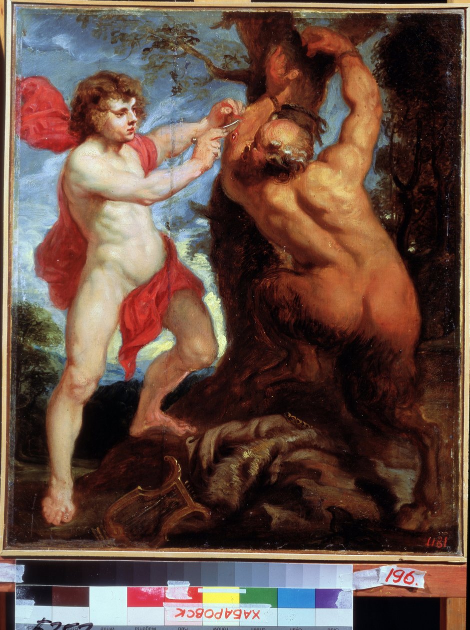 Apollon et Marsyas（《阿波罗与马西亚斯》）。皮埃尔-保罗-鲁本斯（Pierre Paul (Pierre-Paul) Rubens，或彼得-保罗-鲁本斯（Peter Paul ou Petrus Paulus，1577-1640 年）的画作。）木板上的水彩画，57 x 48 厘米。火焰艺术、巴洛克艺术。
远东艺术博物馆，哈巴罗夫斯克。 作者 彼得·保罗·鲁本斯