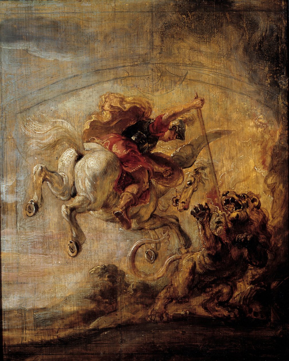 贝勒罗丰通过他的长矛爬上了佩加斯（Pegase），这幅画由皮埃尔-保罗（Pierre-Paul）-鲁本斯（或彼得-保罗或佩特鲁斯-保罗斯）（1577-1640）创作。 作者 彼得·保罗·鲁本斯