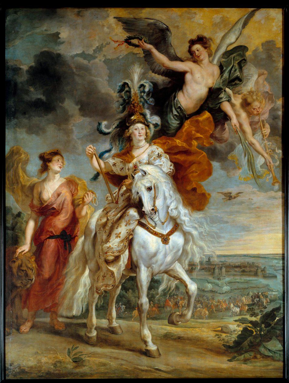 Cycle des Medicis：“1610 年 9 月 1 日朱丽叶的胜利”（或玛丽·德·梅迪奇斯前往安茹 Ce 桥的旅程” 女王在马背上的代表。皮埃尔·保罗（Pierre-Paul）鲁本斯（或彼得·保罗）绘画 或 Petrus Paulus) (1577-1640) 16 作者 彼得·保罗·鲁本斯
