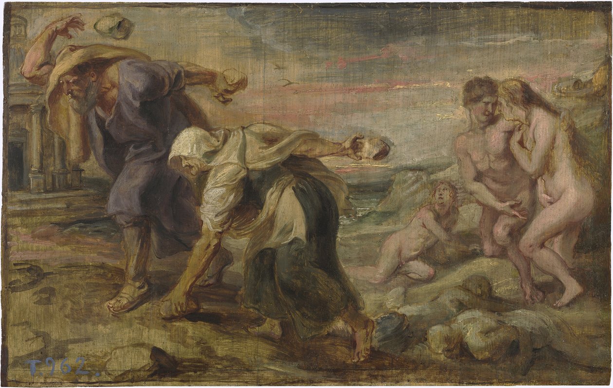 "Deucalion和Pyrrha "Peinture de Pieter Paul Rubens (1577-1640) vers 1636 - Oil on wood Dim 26,4x41,7 cm Museo del Prado, Madrid 作者 彼得·保罗·鲁本斯