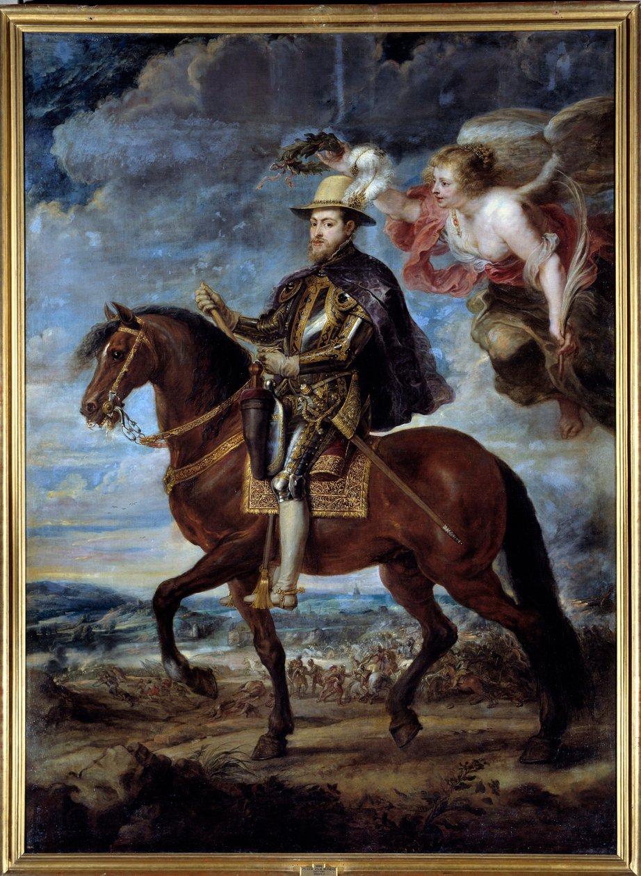 Equestrian portrait of Philip II, King of Spain (1527-1598) Painting by Peter Paul (Pierre-Paul) Rubens (or Peter Paul or Petrus Paulus) (1577-1640) 16th century Sun. 3,14x2,28 m Madrid, Prado Museum 作者 彼得·保罗·鲁本斯
