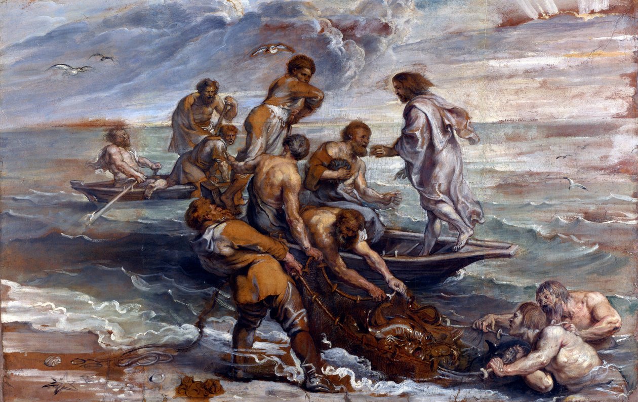 "" La peche miraculeuse "" (The Miraculous Draft of Fishes) Pieter Paul Rubens (1577-1640) 1618-1619 暗淡 55x85 厘米伦敦国家美术馆绘画 作者 彼得·保罗·鲁本斯