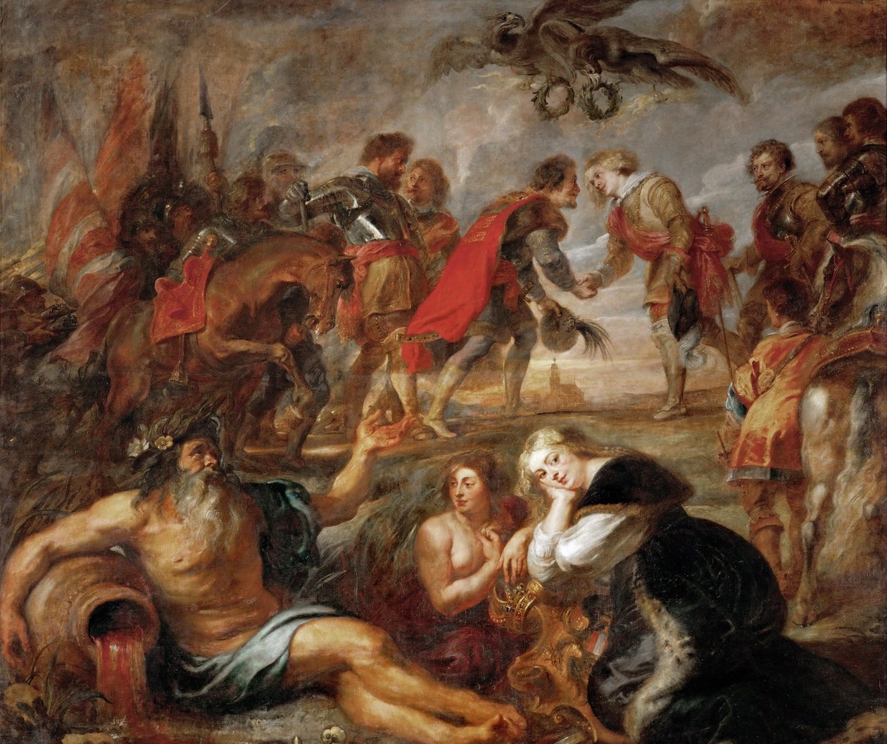La rencontre entre Ferdinand III de Habsbourg (1608-1657), roi de Hongrie, de Boheme et de Germanie et le cardianl infant Ferdinand d
