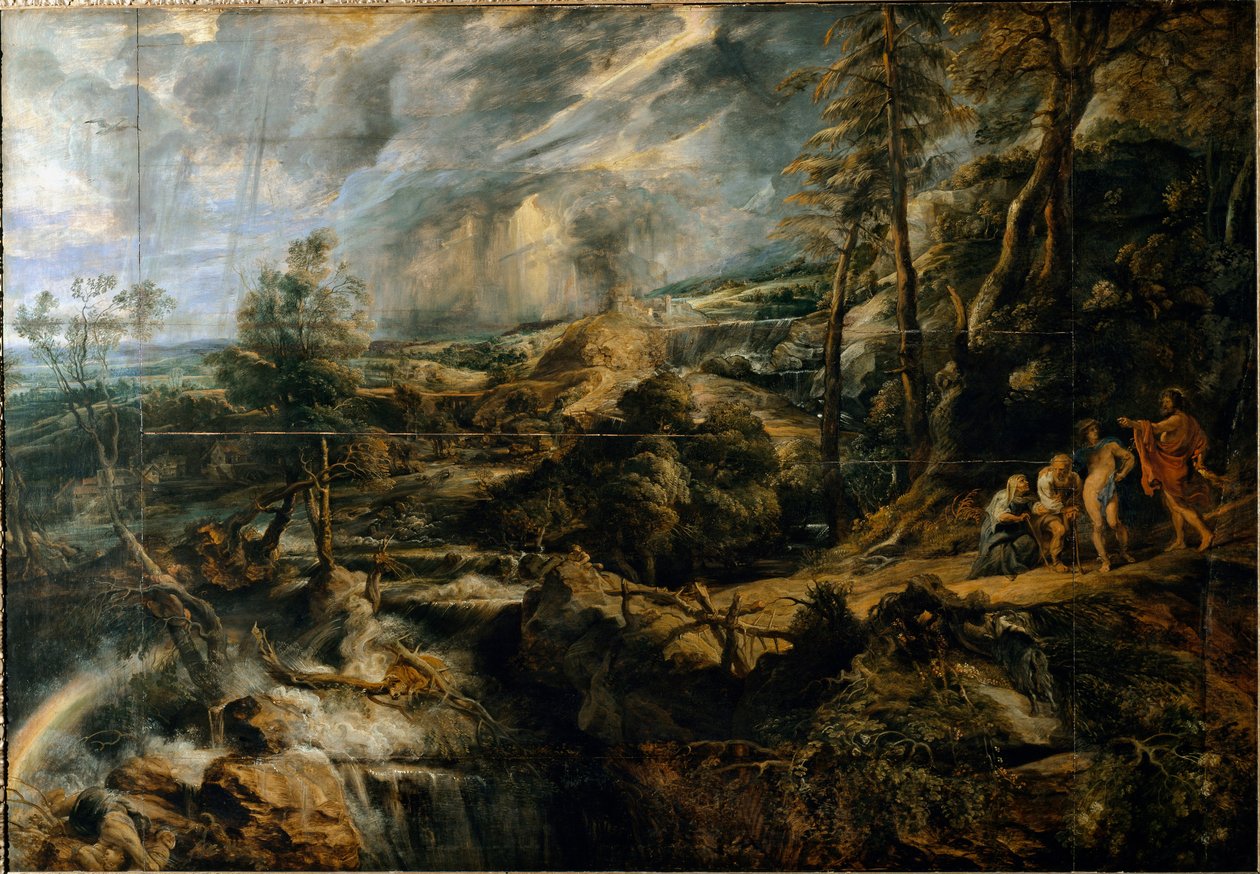 滕贝特与老弗里吉亚人菲利蒙和鲍西斯的风景（绘画，约1620年）。 作者 彼得·保罗·鲁本斯